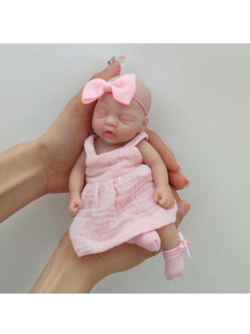 Silicone Mini reborn Pink Baby Doll with Bow Headband - Kids Toys